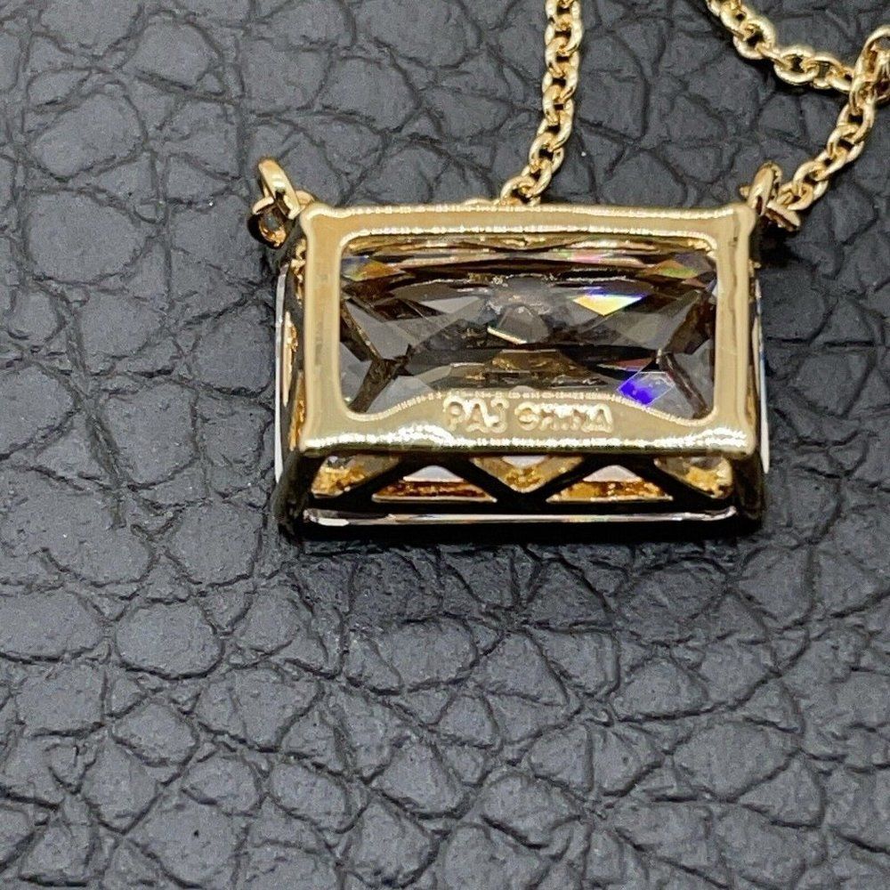 Clear Diamonite East/West Drop Necklace Gold Tone Real Collections Adrienne 17" - Picture 6 of 8